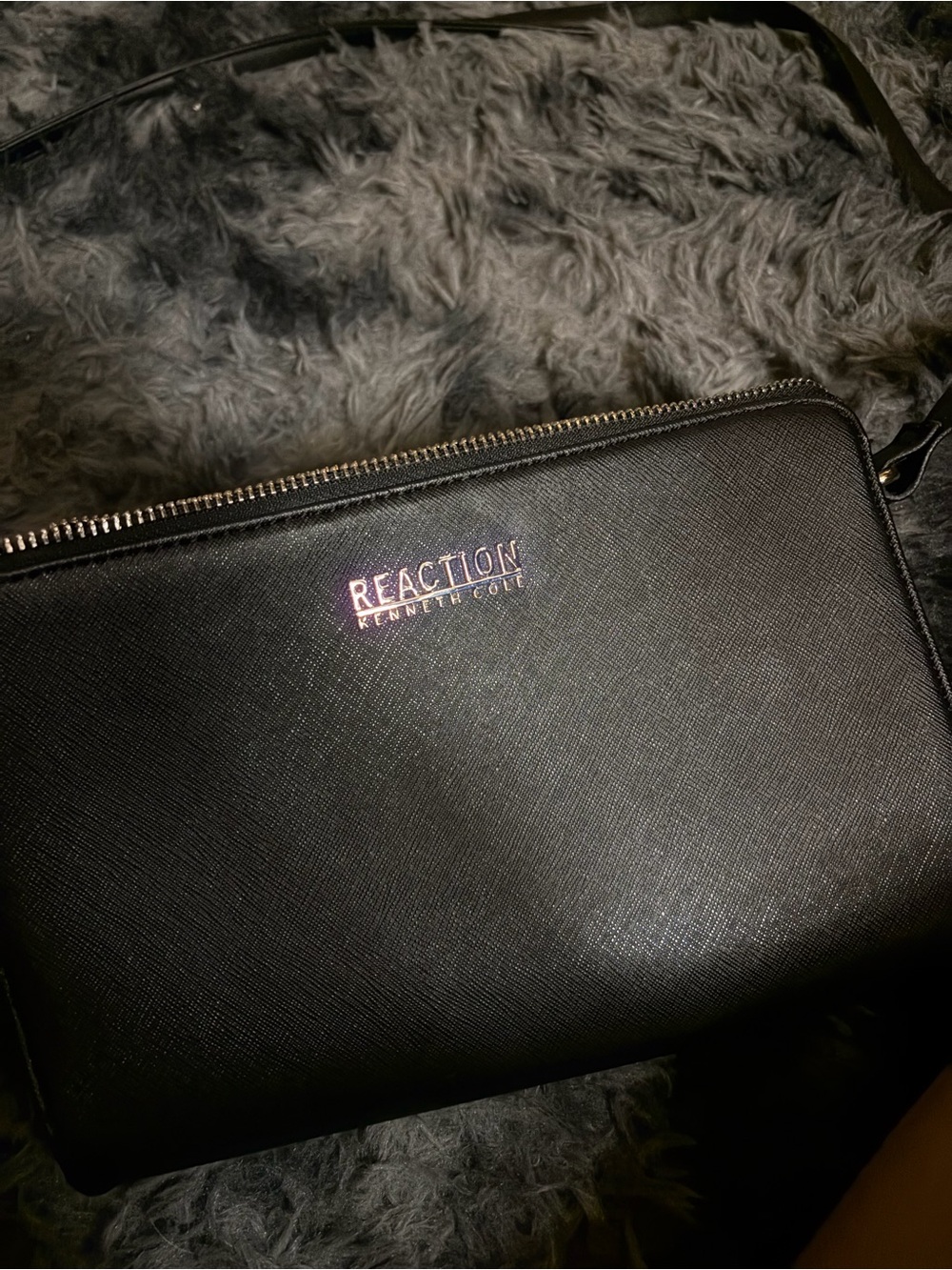 Kenneth Cole Reaction Black Saffiano Crossbody Bag with Silver Logo